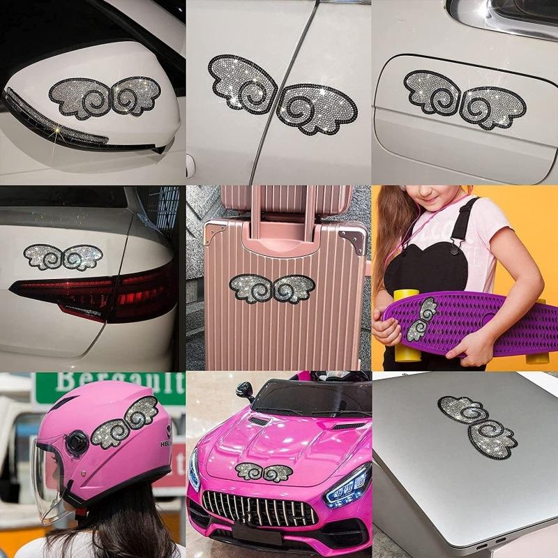 Bling Diamond Stickers for Car Rear Window Cute Wings Auto Scratches On Bumper Body Refrigerator Helmet Blossom Decal Decro