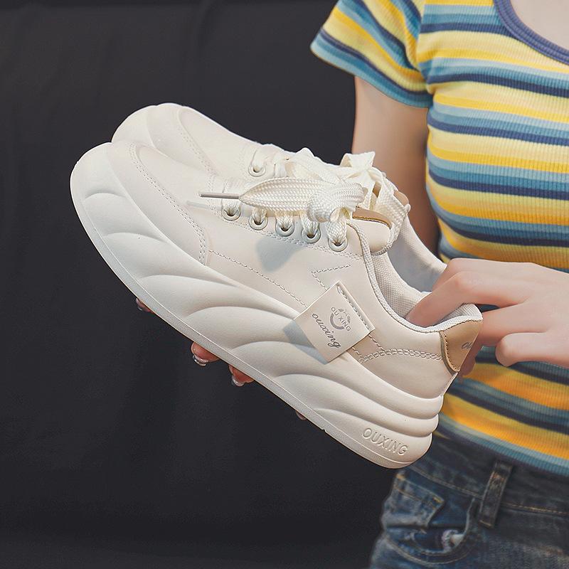 

Новая весенне-летняя повседневная женская обувь на толстой подошве с увеличенной прострочкой, с круглым носком, кеды, износостойкая дышащая обувь 40 бежевый