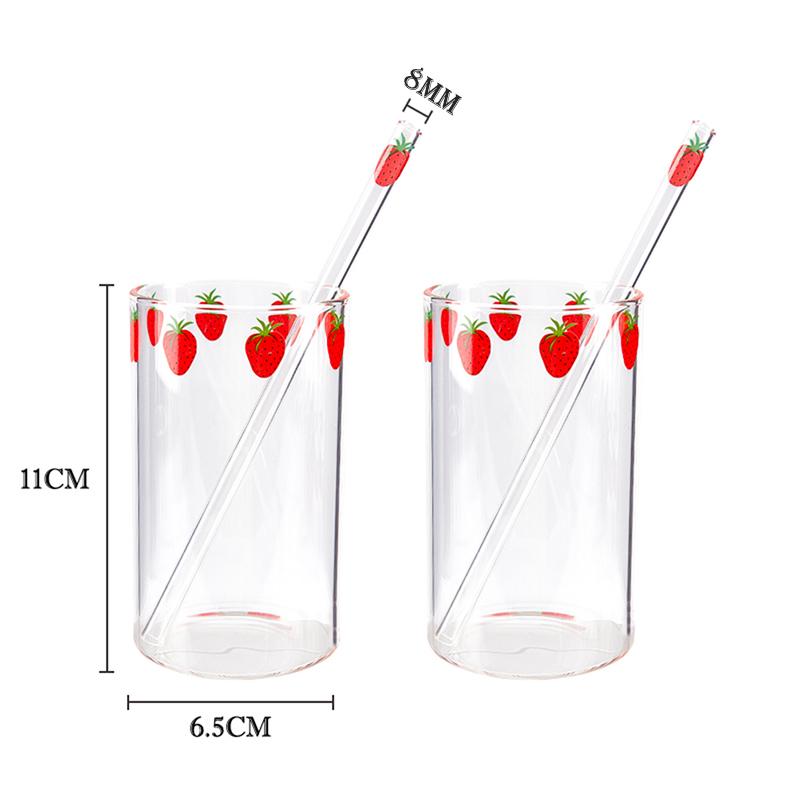 300 ml jahodový roztomilý severský skleněný hrnek se slámovým mlékem, tepelně odolný skleněný hrnek