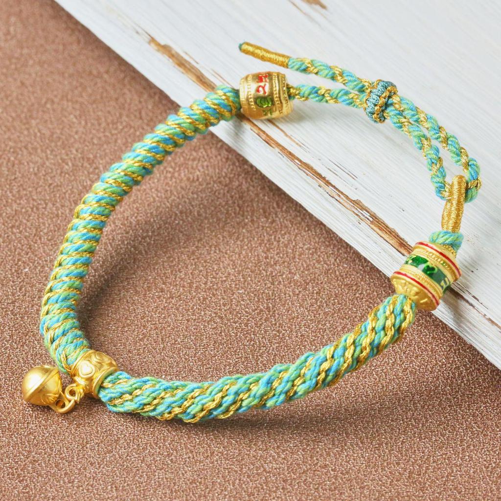 Tibetanskt sexstavigt mantra, femfärgat handvävt rött armband för kvinnor och män