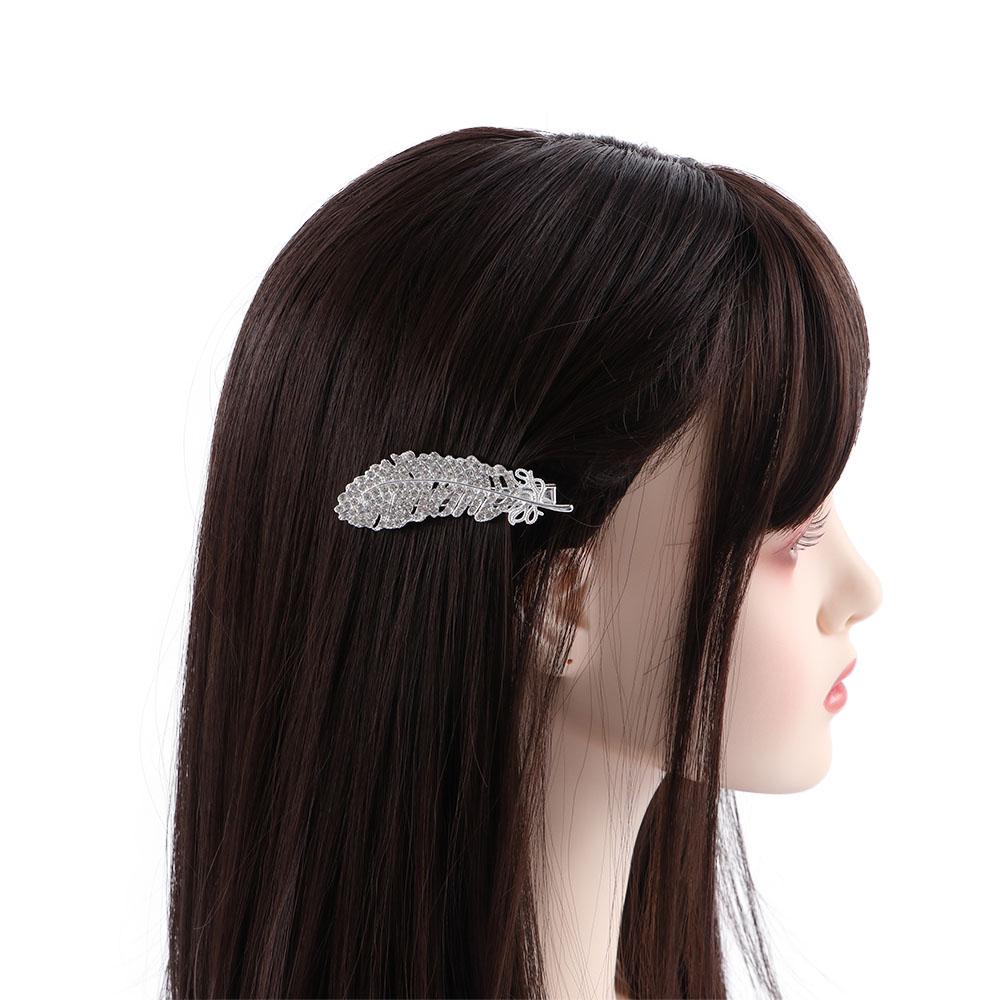 Girls Large Bb Clip Rhinestone Women Barrette Feather Hair Clips Crystal Hairpins Hair Side Clip