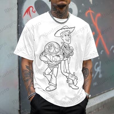 Trendy and Casual Toy Story Buzz Lightyear and Woody Printed Mens Summer Harajuku Casual and Versatile Mens Tshirts