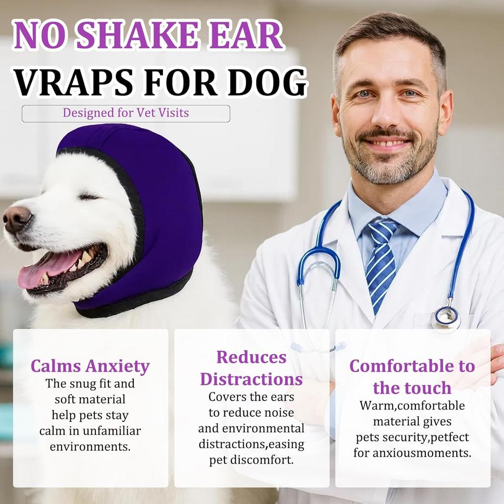 Dog Ear Muffs Noise Protection, Dog Ear Covers for Bath, Grooming, and Swimming, Comfortable Ear Protection for Dogs with Adjustable Fit, Purple,