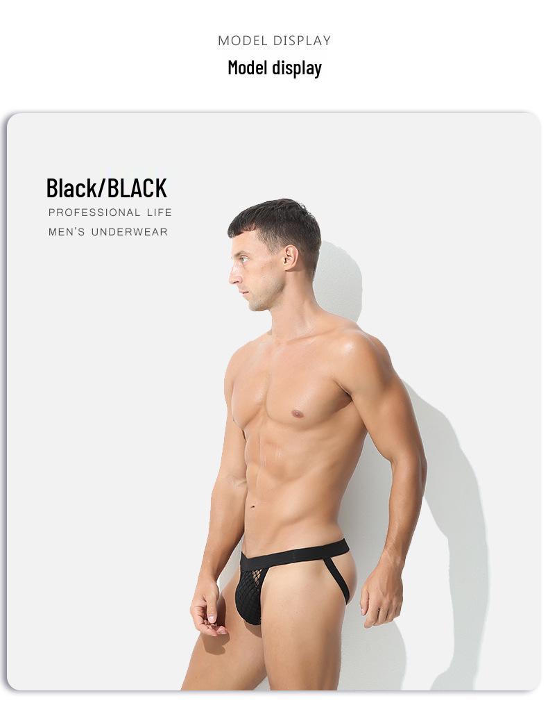 Men's Breathable Mesh Buttock-Revealing Double U-Bulge Thong Underwear