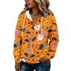 Women's Fashion Hooded Button Front Halloween Print Sweatshirt