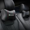 AAAAM1 Leather Car Headrest Neck Pillow Seat Belt Shoulder Pad For Skoda Octavia Superb Rapid Kodiaq Karoq Fabia Kamiq Roomster Citigo