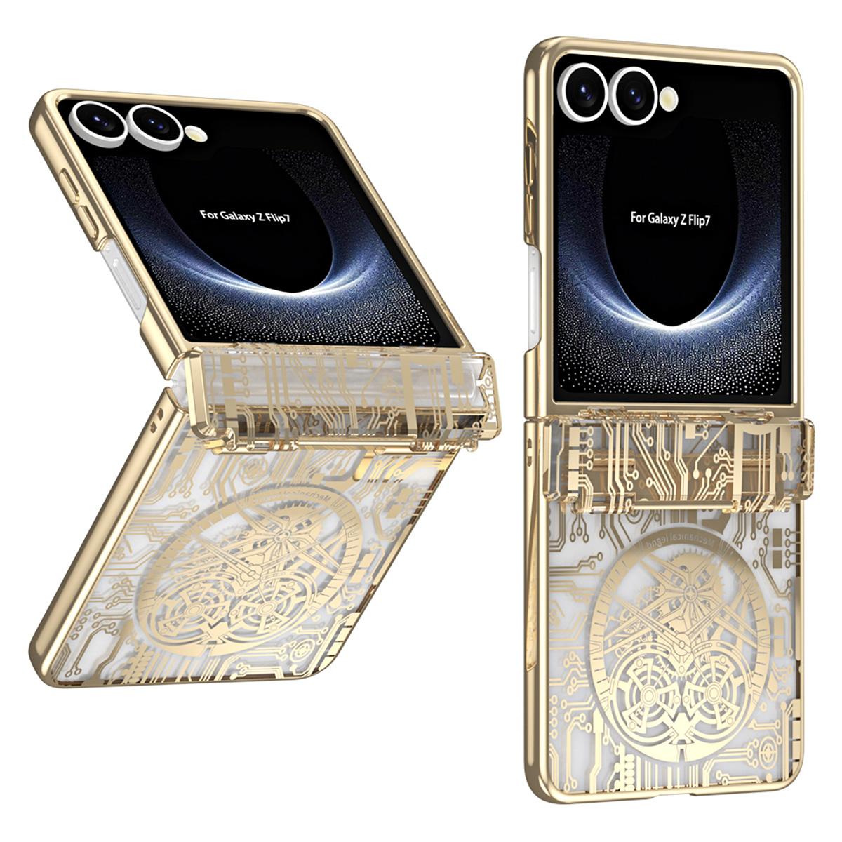 

For Samsung Galaxy Z Flip7 5G Case Mechanical Legend Electroplating PC Phone Cover with Rear Screen Film Purple