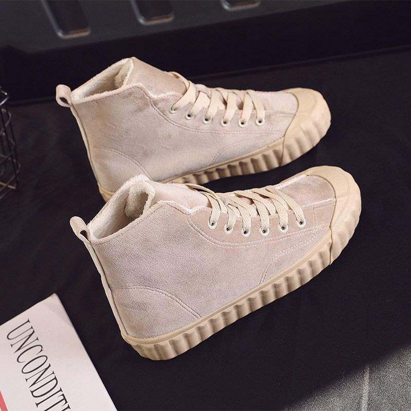 Autumn and Winter High-top Couple Large-size Canvas Board Shoes Children Black Velvet Cotton Shoes Work Leisure Flat-bottom Fashion Trend