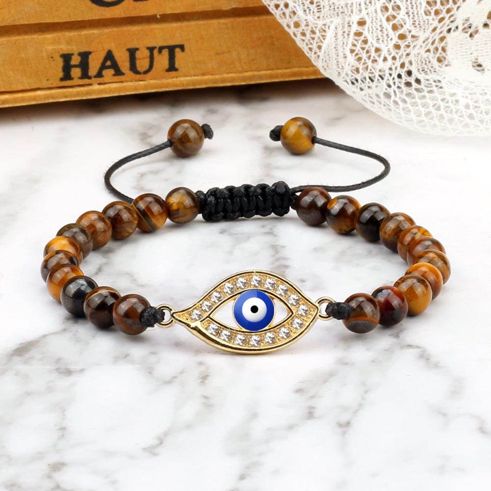 Devil's Eye Round Bead Bracelet with Plated Alloy Woven Cord