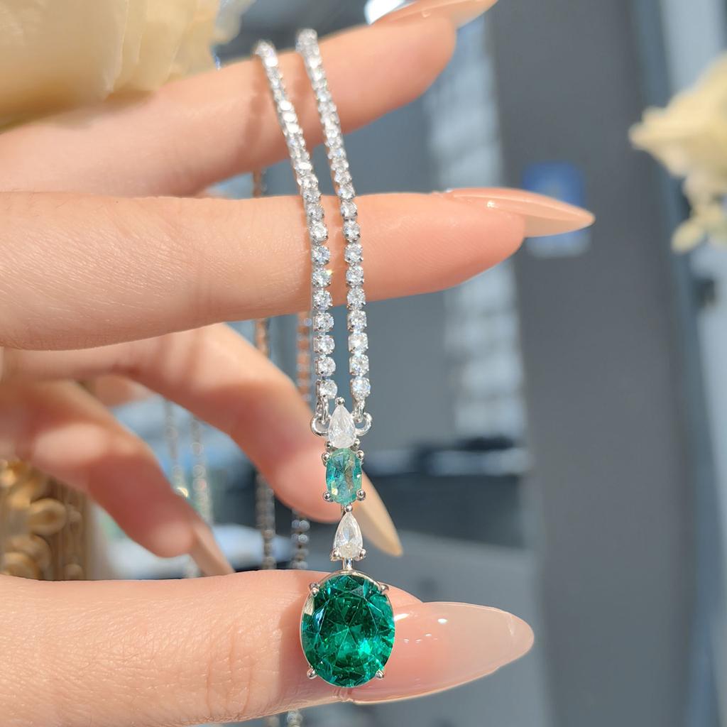 Mode Leichter Luxus Paraiba Halskettenanhänger Hochkohlenstoff-Diamantbesetzt Turmalfarbe Diamant-Steckohrringe Bunter Diamant Öffnungsring