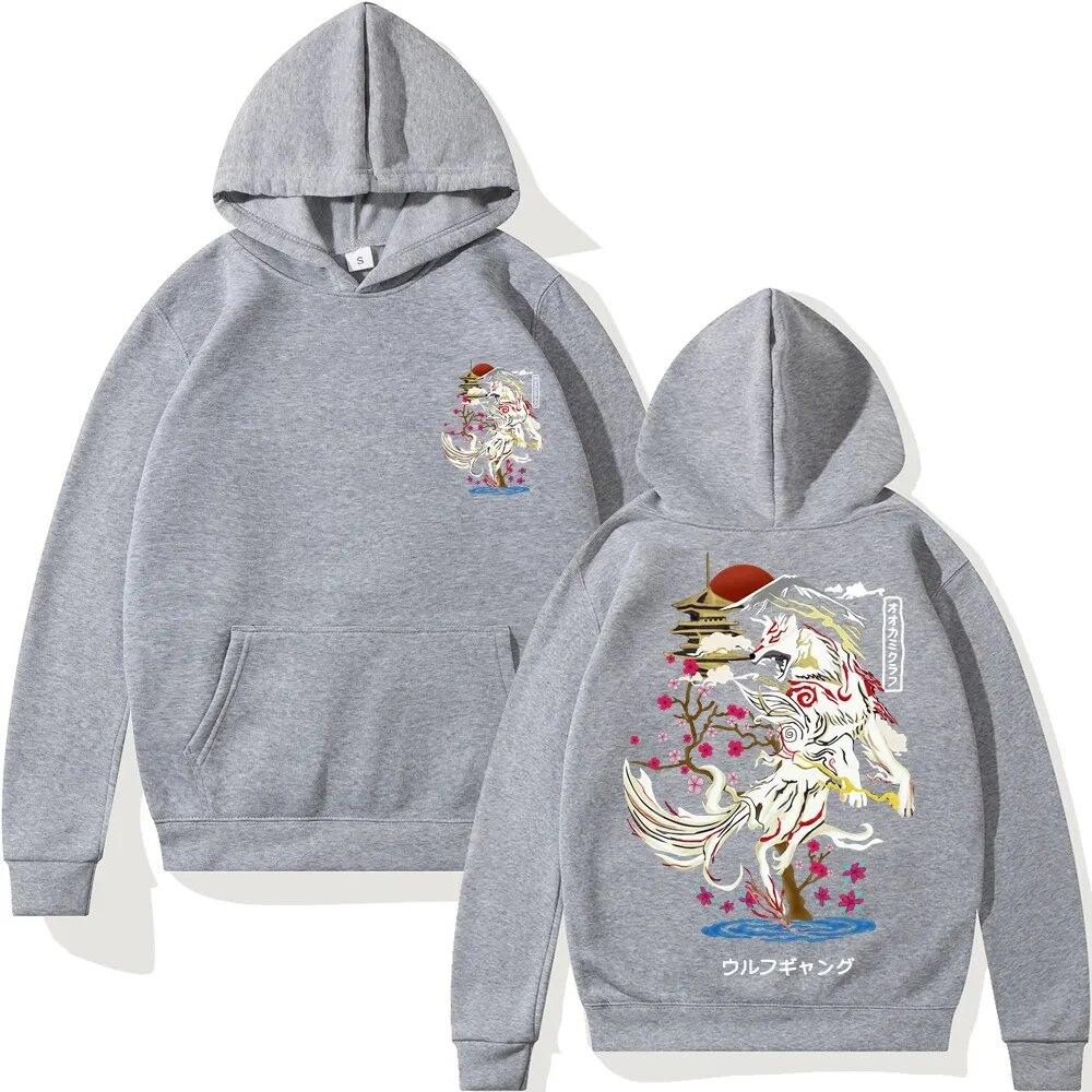 Sudadera con capucha de Anime japonés Unisex ropa de calle con estampado de lobo de dibujos animados Harajuku Unisexga gran tam