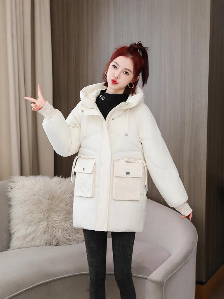 Down Cotton-padded Clothing Women's Medium and Long Winter Loose Thickened Cotton-padded Clothing Casual Women's Cotton-padded Jacket Loose and Casual