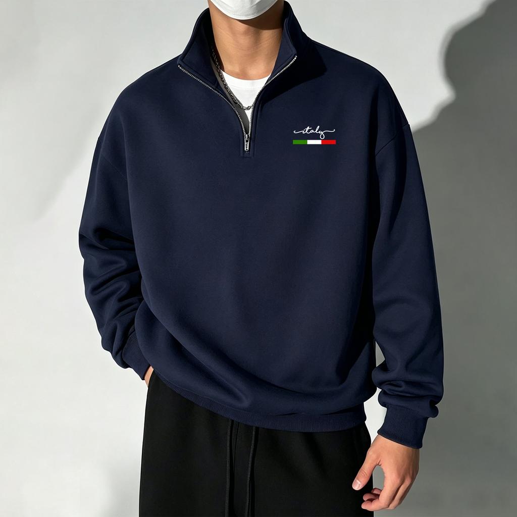 Herren Half-Zip Hoodie, Einfacher und Stilvoller Bedruckter Stehkragen Hoodie, Lässiger Langarm Fleece Stehkragen Hoodie, Herren Viertel-Zip Hoodie