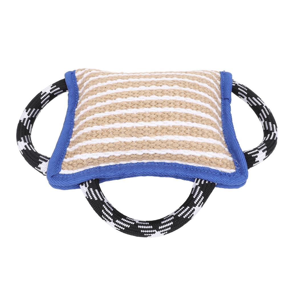 Beißkissen mit 3 starken Griffen Jute Reißfest Interaktives Spiel Hund Beiß Zerrspielzeug für erwachsene Hunde Blau