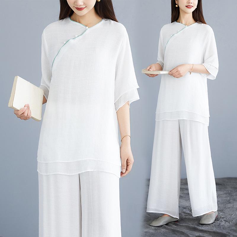 

Fairy Cotton-Linen Yoga Wear: Women s Two-Piece Zen Meditation Set Medium белый