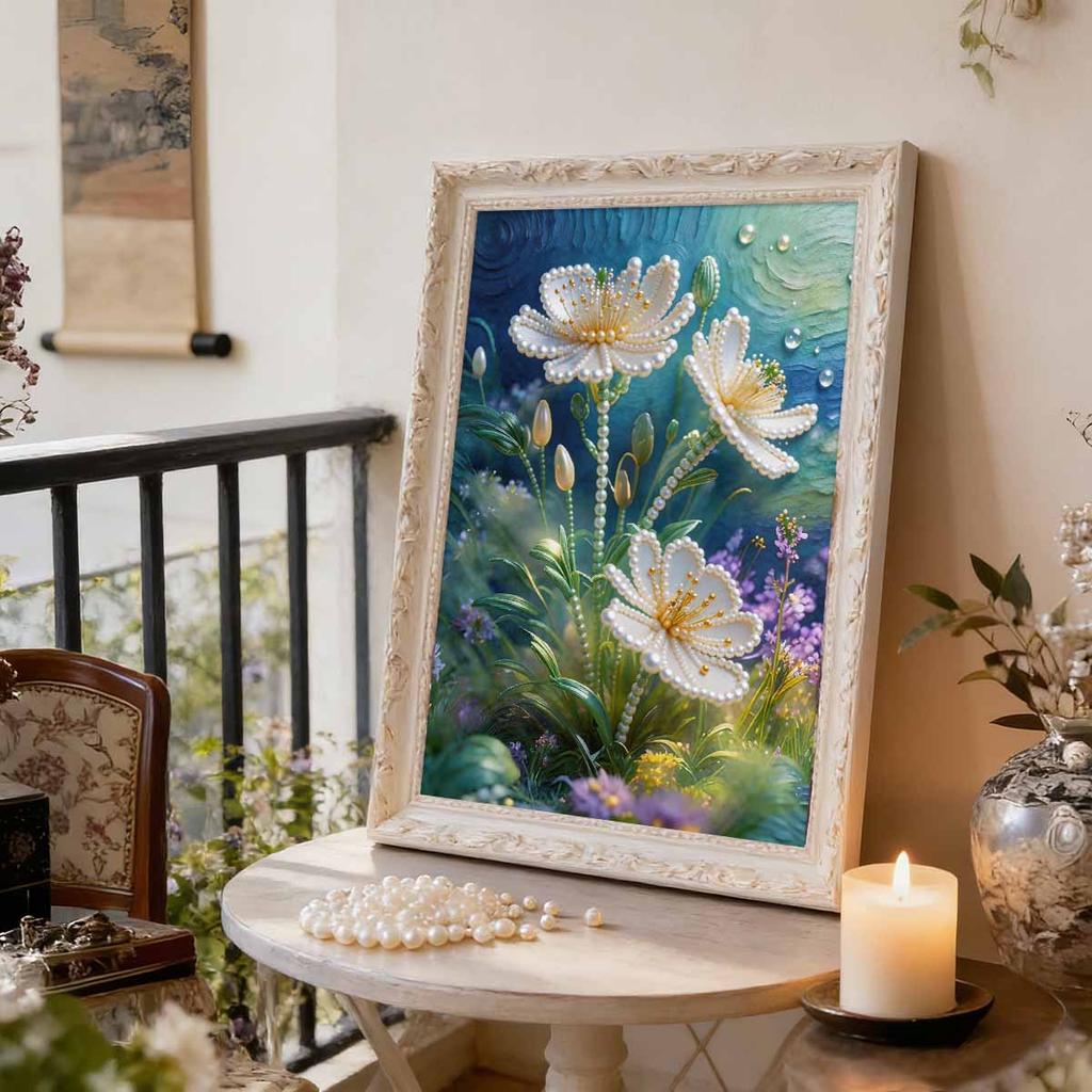 5D Frameless Pearl Painting Lotus Diy Handmade Sticky Diamond Creative Canvas Art Painting Bedroom Decoration Living Room Hanging Painting