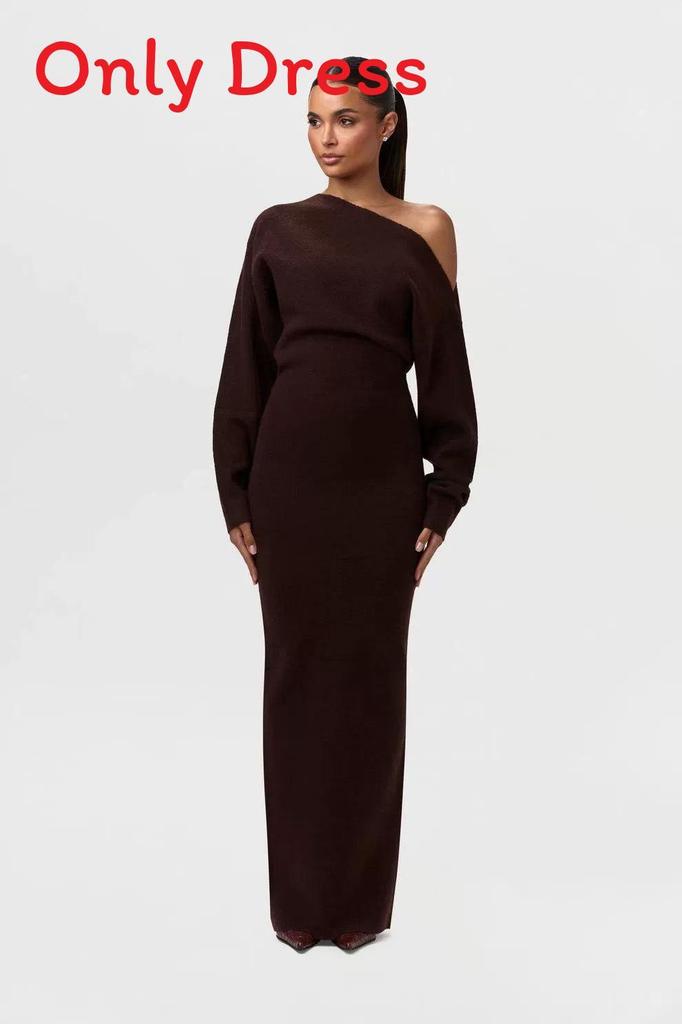 Elegant Off Shoulder Long Sleeve Bodycon Dress With Stretch Polyester For Office Wear