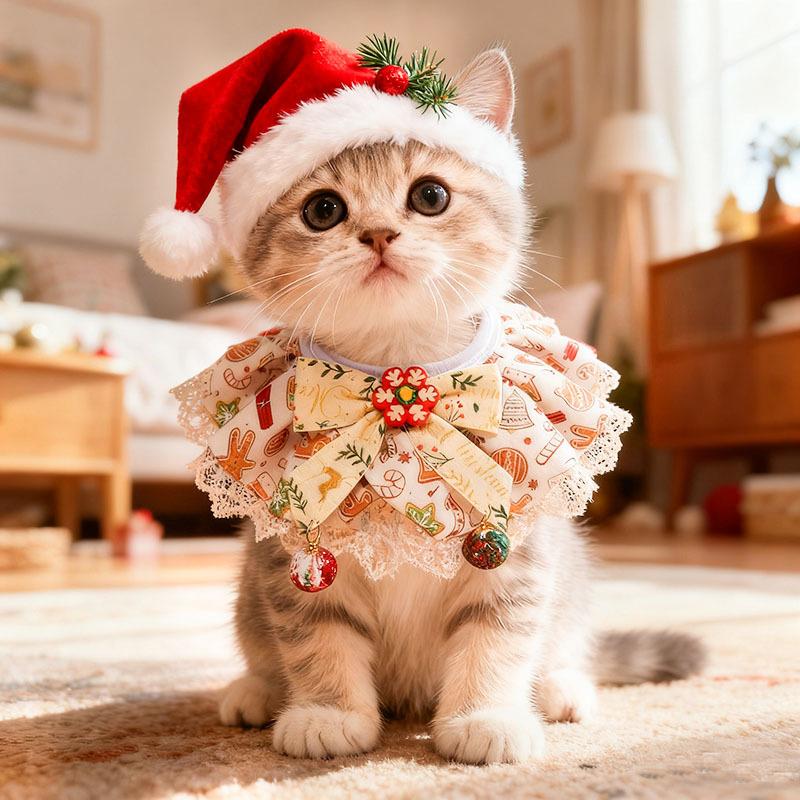 

Christmas Lace Saliva Towel with Bell Pet Bow Bib Collar Scarf Plaid Bow Dog Cat Collar Necklace Grooming Dog Saliva Towel Bib 1.5to11 kgs