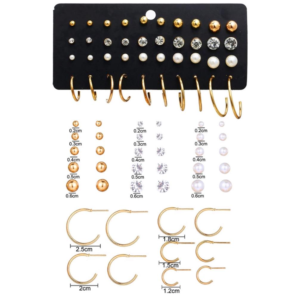 New  zircon stud earrings set of 20 pairs, creative retro and simple temperament earrings