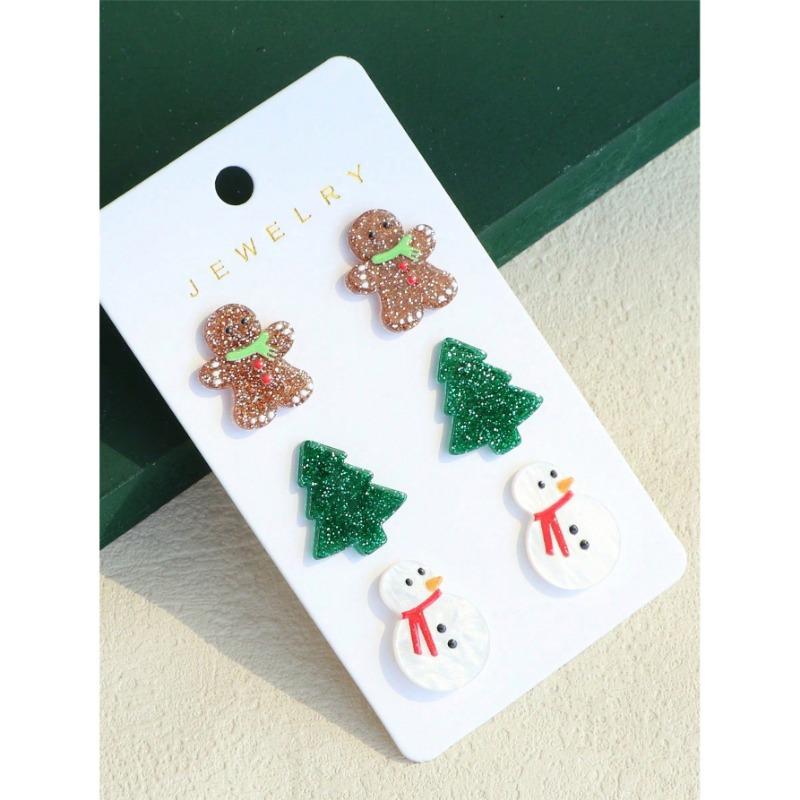 Christmas New Piece Set Christmas Earrings Handmade D Christmas Tree Gingerbread Man Snowman Acrylic Pendant Earrings