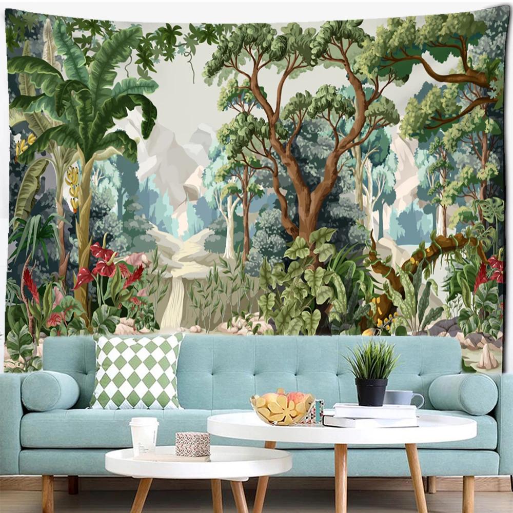 Beautiful Natural Forest Printed Large Tapestry Stone Landscape Wall Hanging Blanket Tropical Tree Tapestries Room Home Decor