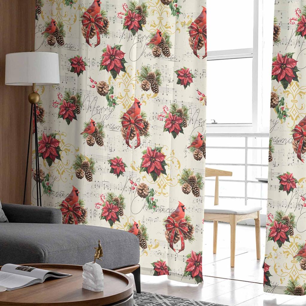 Christmas And Winter Poinsettia Curtains For Living Room Bedroom Home Decoration Window Voile Tulle Curtain Drapes