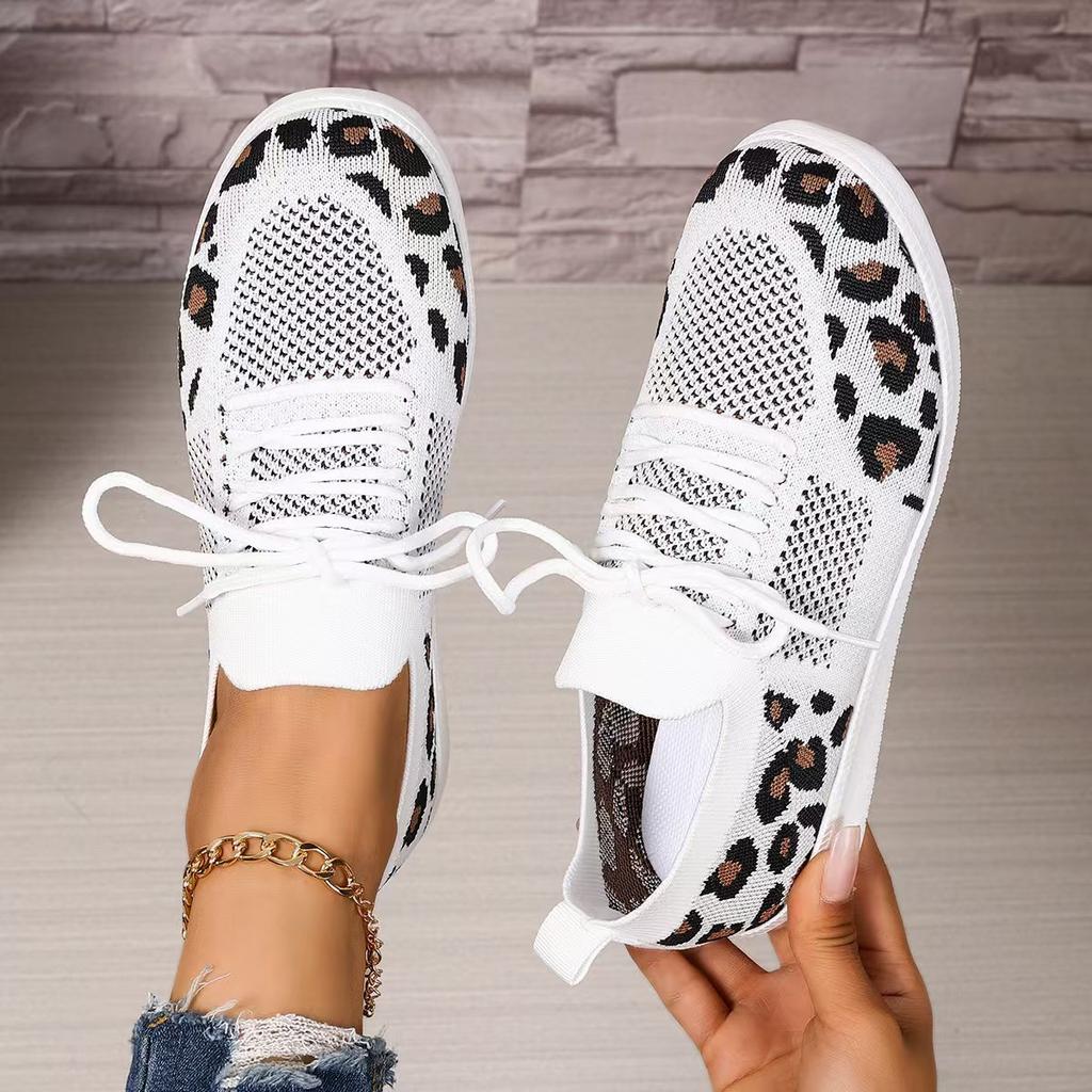 Women Casual Sneakers New Leopard Lace-up Lightweight Sneakers Women Mesh Breathable Running Shoes Women 2025 Zapatos De Mujer
