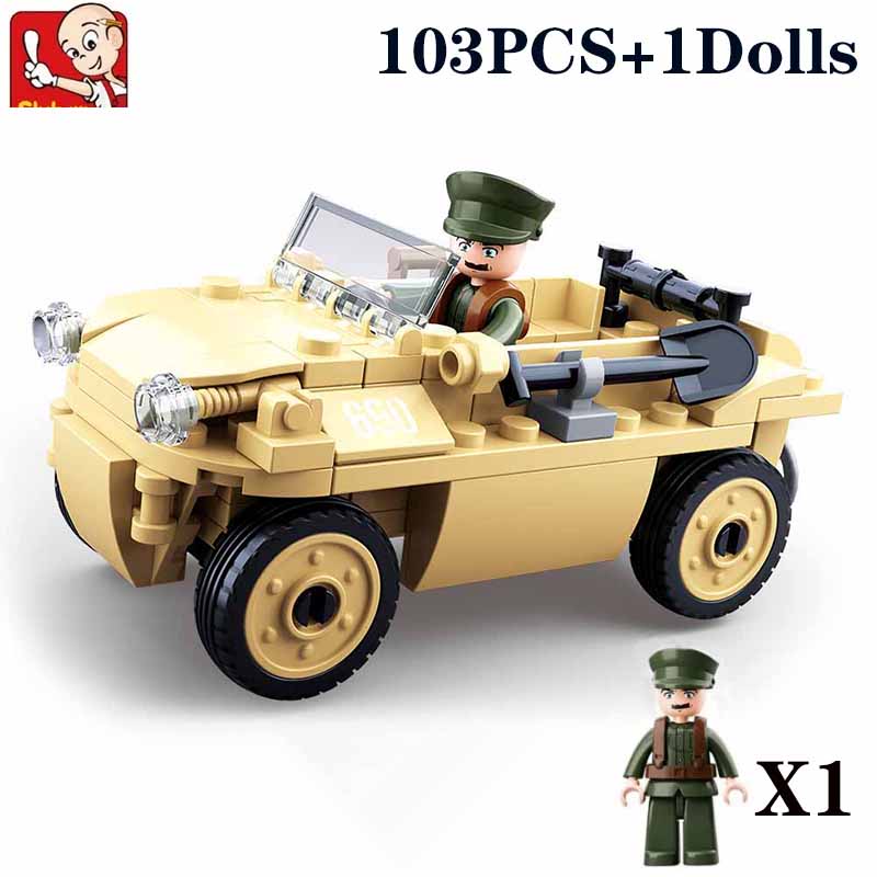 Non-Toxic 103Pcs Military Ww2 Amphibious Car Model Bricks Army Soilder Figures Building Blocks Sets Educational Diy Toys For Kids Gifts