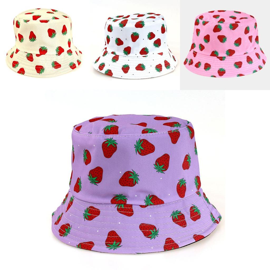 Sided Double Summer Strawberry Printed Fisherman Hat Outdoor Beach Sunshade Cap