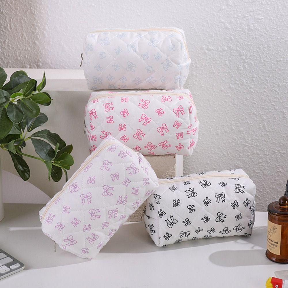 Trendy Cotton Makeup Bag Fresh Color Storage Organizer Cosmetics Bag Bow-knot Patterns Cosmetics Pouch Home Travel