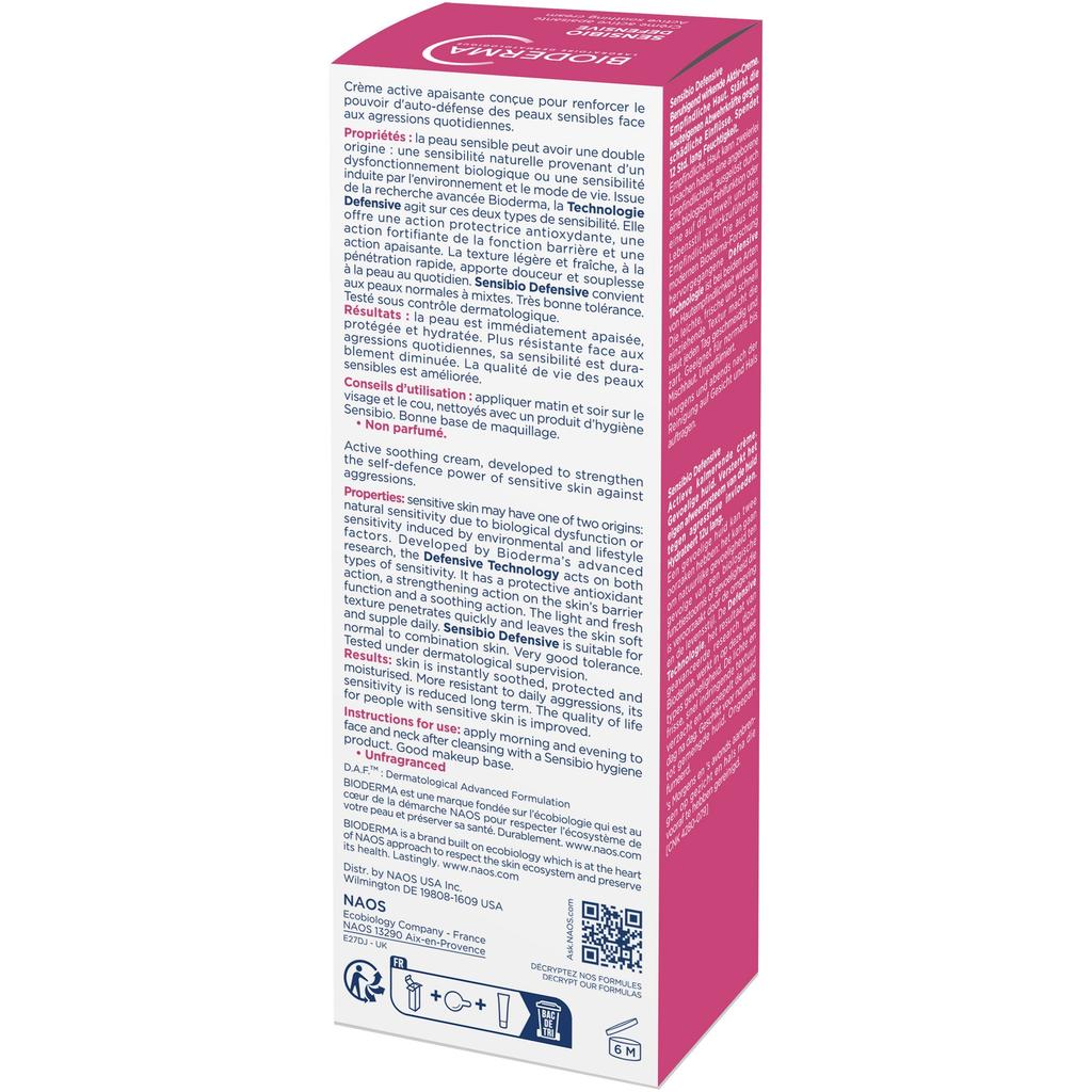 Bioderma Sensibio Defensive Soothing Repairing Cream 40ml for Sensitive Skin Hydrating Calming French Pharmacy Skincare
