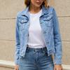 Jachetă de blugi pentru femei, cu un singur piept, de culoare solidă, cu buzunare cu clapetă, cardigan, nasturi calde, slim fit, haină pentru școală.