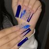 24Pcs Leopard Print Press On Nails With Bow Rhinestone Long Square French Fake Nail Tips