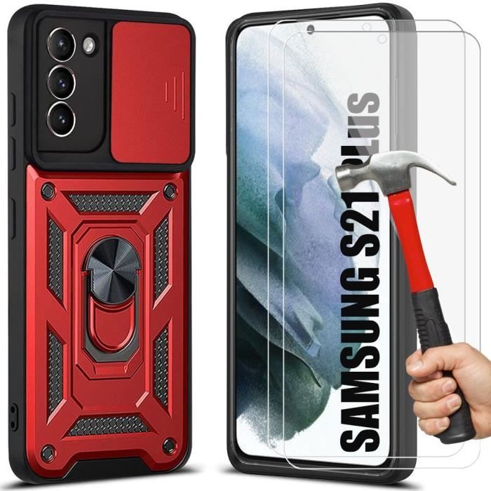 Coque et Verres Trempés - Samsung - S21 Plus - Rouge - Armée - Antichoc