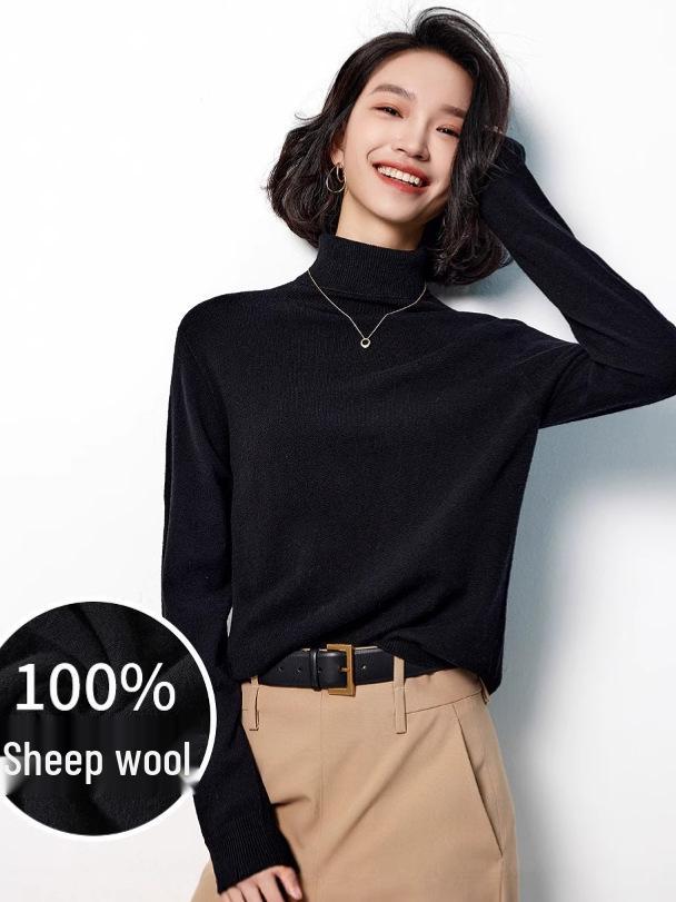 Women's Fine-Spun Seamless 100% Wool High Neck Knitwear - Long Sleeve Winter Base Layer Top