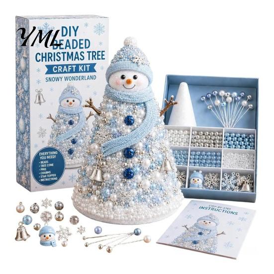 Beaded Figurine Making Set DIY Christmas Tree Beading Kit for Adults Beginners, Handmade 3D Ornament with Full Relaxing Craft Activity Tools
