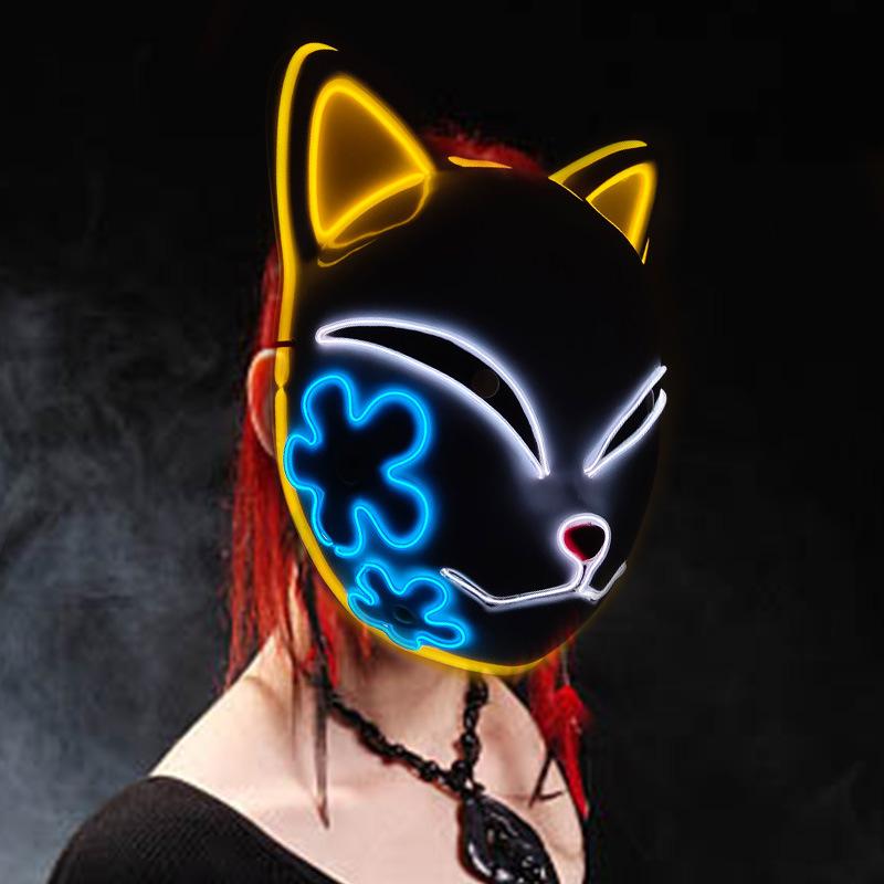 Halloween Cat Face Mask for Women Halloween Glow LED Masks Anime Cosplay Masks Halloween Christmas Party Lighting Cat Masks