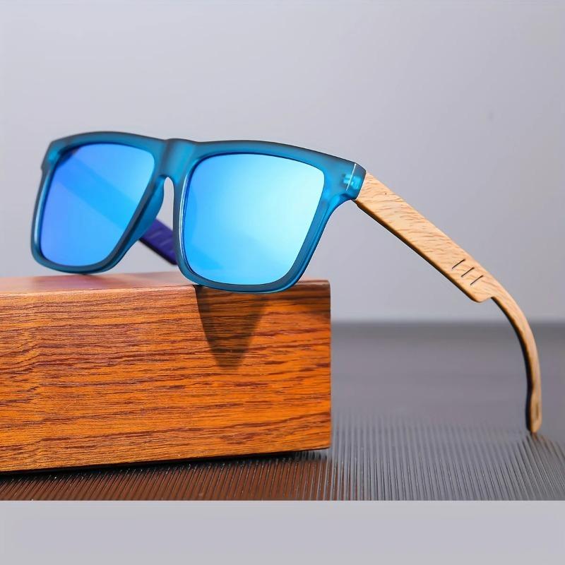 New Men Driving Square Sunglasses Wood Grain Spring Hinges Eyeglasses Protection Unisex Outdoor Daily Eyewear UV400