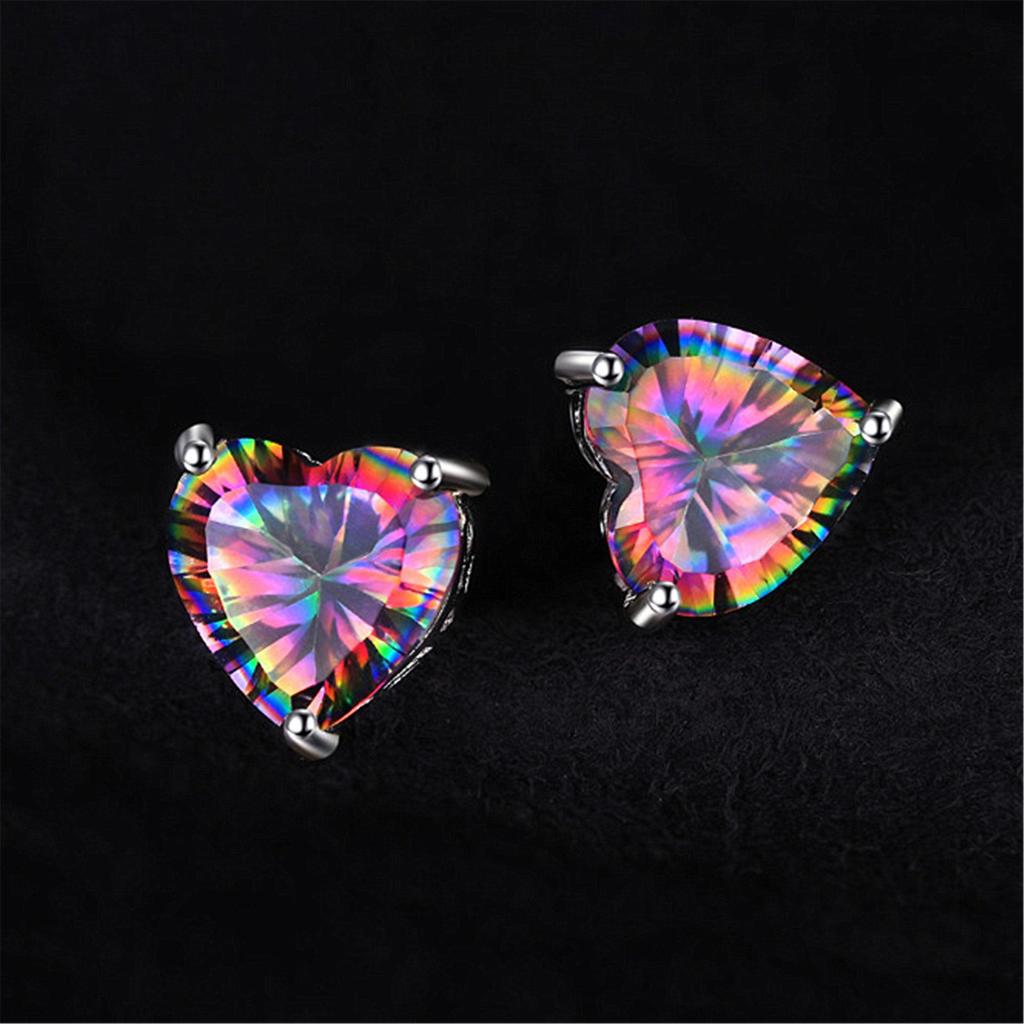 Boucles d'oreilles Cœur Arc-en-ciel Colorées - Argent 925, Bijoux Populaires