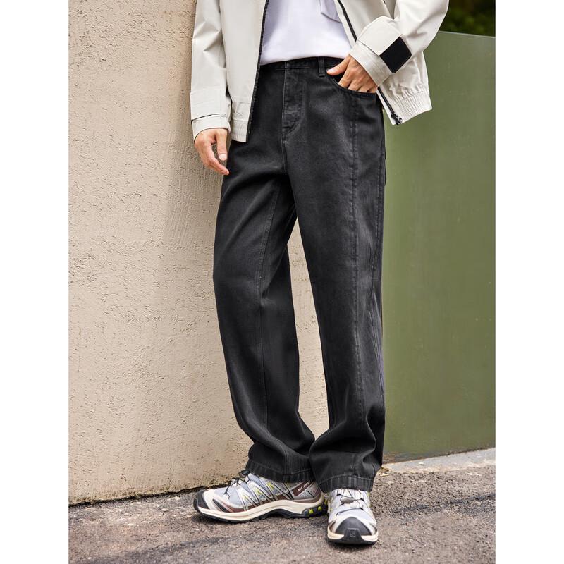 GXG Men's 2024 Patchwork Straight-Leg Black Denim Jeans