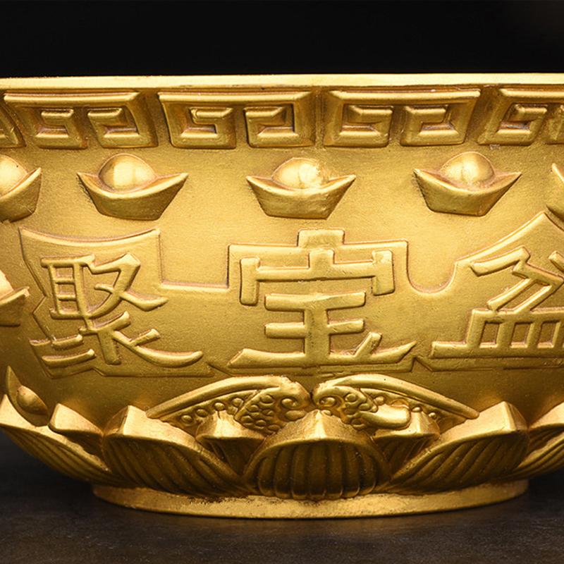Bowl Offering Basin Water Treasure Feng Shui Fruit Altar Golden Brass Meditation Cup Holder Wealth Supplies Good Money Lucky