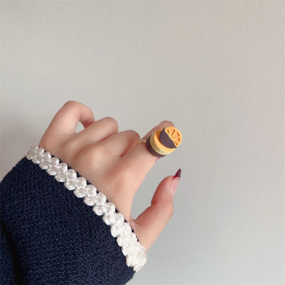 Cake Shape Strawberry Cake Ring Cartoon Fruit Cake Ring Fashion Cream Chocolate Ring  Hand Ornament