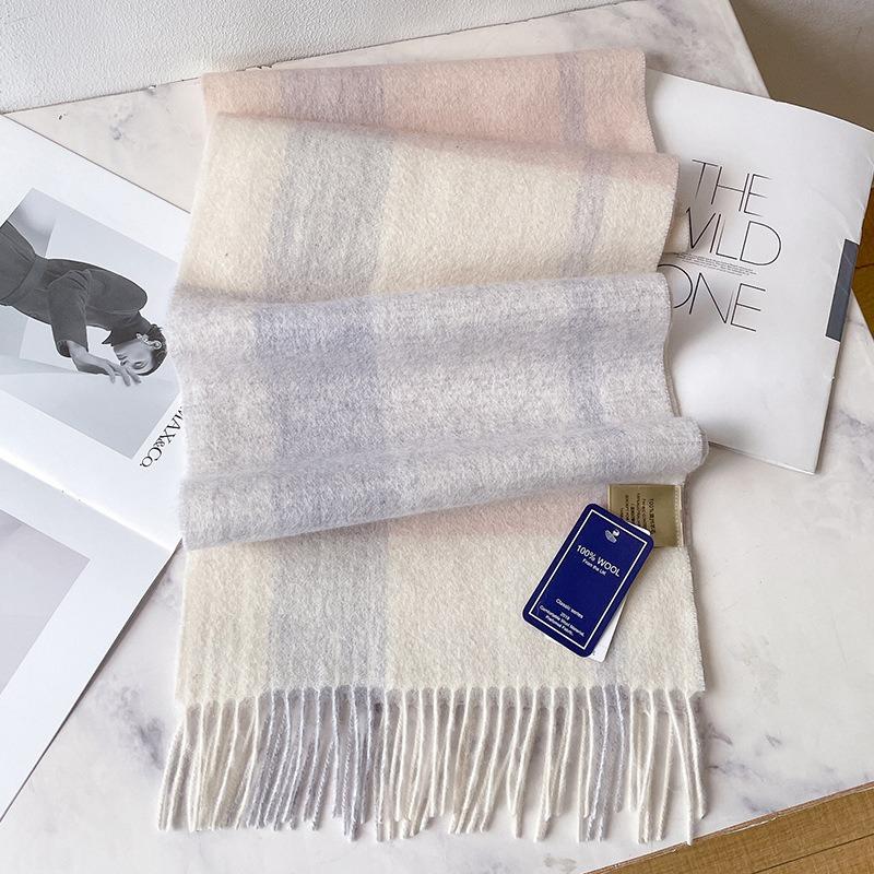 White pure wool scarf women's winter new small fresh plaid cashmere high-end birthday gift