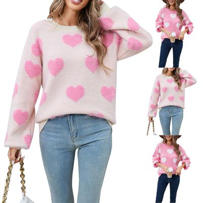 Suéter de Punto de Fondo de Moda Casual para Mujer con Cuello Redondo y Corazón