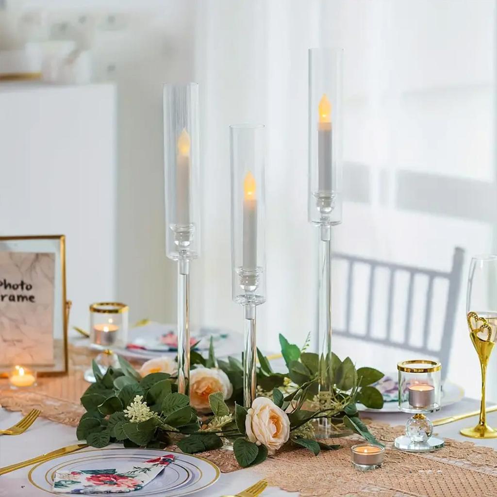 Taper Candlestick Holders for Table Centerpiece, 3Pcs Acrylic Candle Holder for Taper Candles, Clear Hurricane Candle Holder