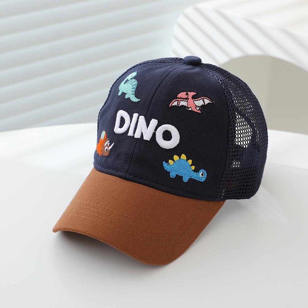 Summer Dinosaur Dino Embroidery Hat Children'S Mesh Cap Cartoon Mesh Hat Sun Hat Embroidery Baseball Cap