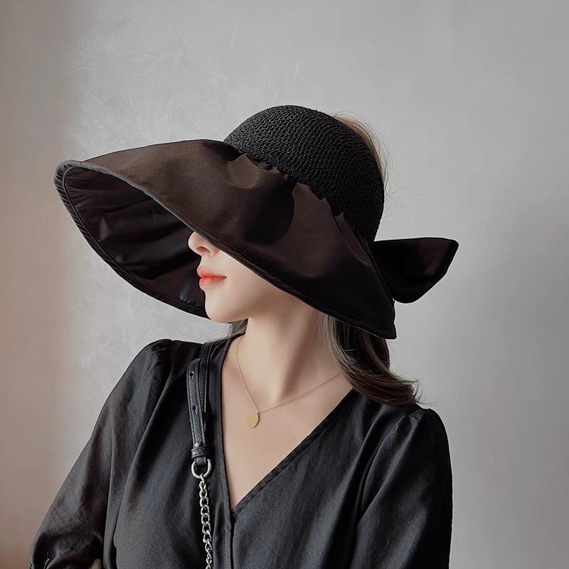 Vinyl Hollow Big Brim Fisherman Empty Top Hat Ponytail Sunshade Versatile Sunscreen Hat Women's Summer