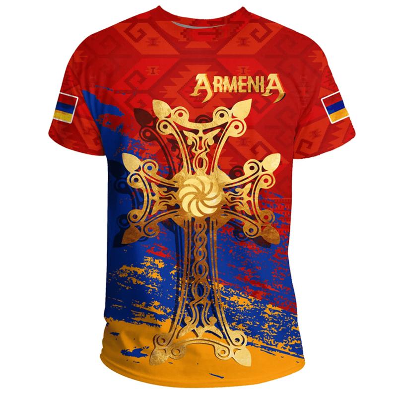 Men's and Women's Summer Casual Short Sleeve Large Armenian Flag T-shirt