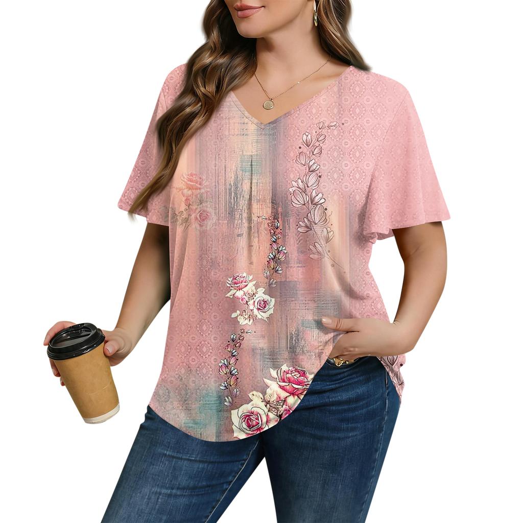 Blusa Casual de Moda para Mujer Talla Grande, de Corte Holgado, Manga Corta, Elegante Cuello en V, para el Trabajo
