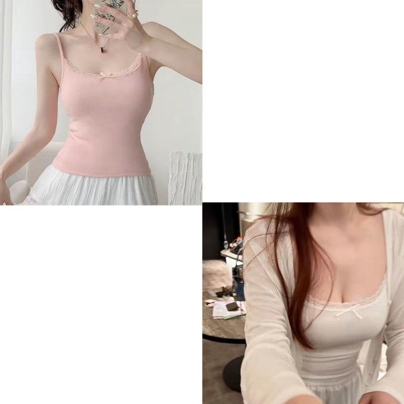 Modal Sexy Lace Bow Suspender Vest Women s Summer Plus Size Slim Skinny Bottom Top M